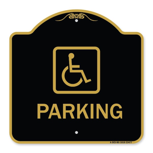 Signmission Designer Series Parking Handicapped, Black & Gold Aluminum Sign, 18" x 18", BG-1818-23477 A-DES-BG-1818-23477 - main